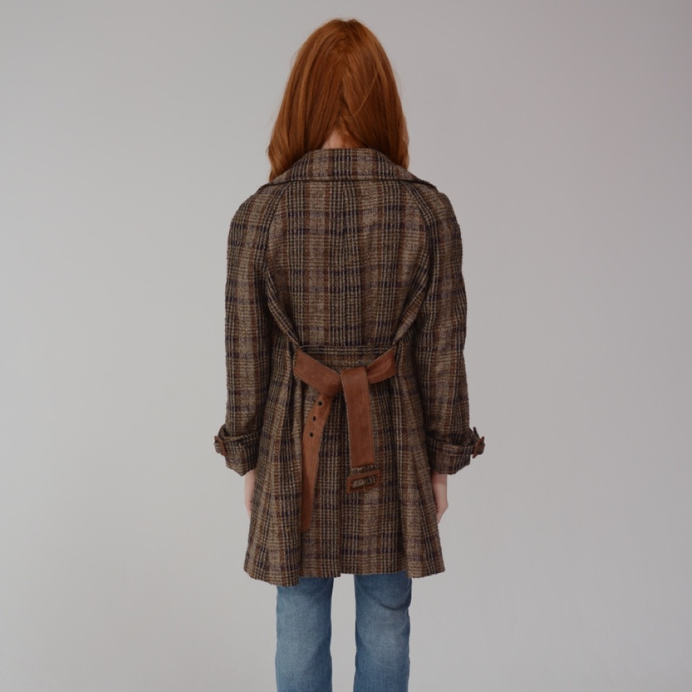 Dolce & Gabbana Brown Tweed Metallic Trench with Leather Detailing - Picture 5 of 14